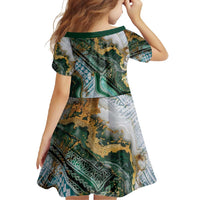Polynesian Tribal Tattoo Family Matching Summer Maxi Dress and Hawaiian Shirt Green Marble Pattern