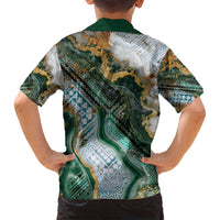 Polynesian Tribal Tattoo Family Matching Tank Maxi Dress and Hawaiian Shirt Green Marble Pattern