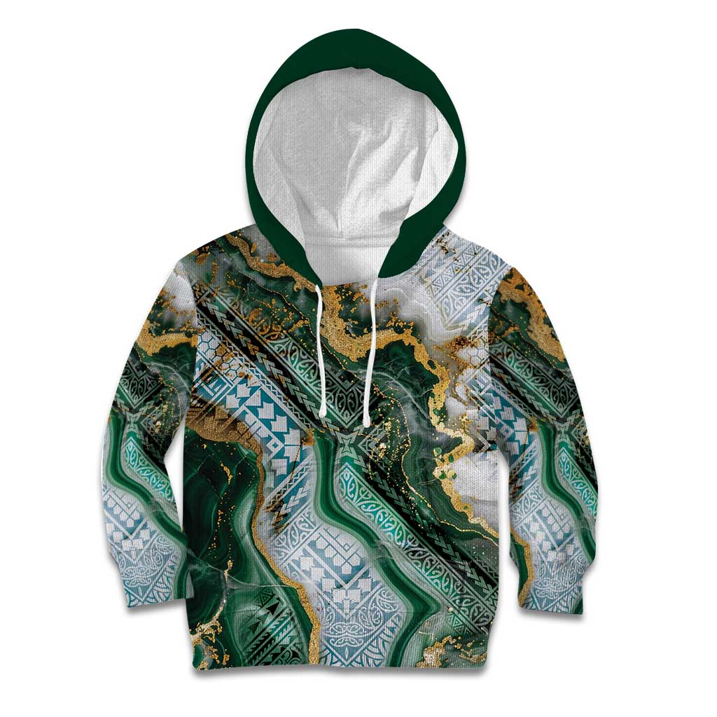Polynesian Tribal Tattoo Kid Hoodie Green Marble Pattern LT9 Hoodie Green - Polynesian Pride