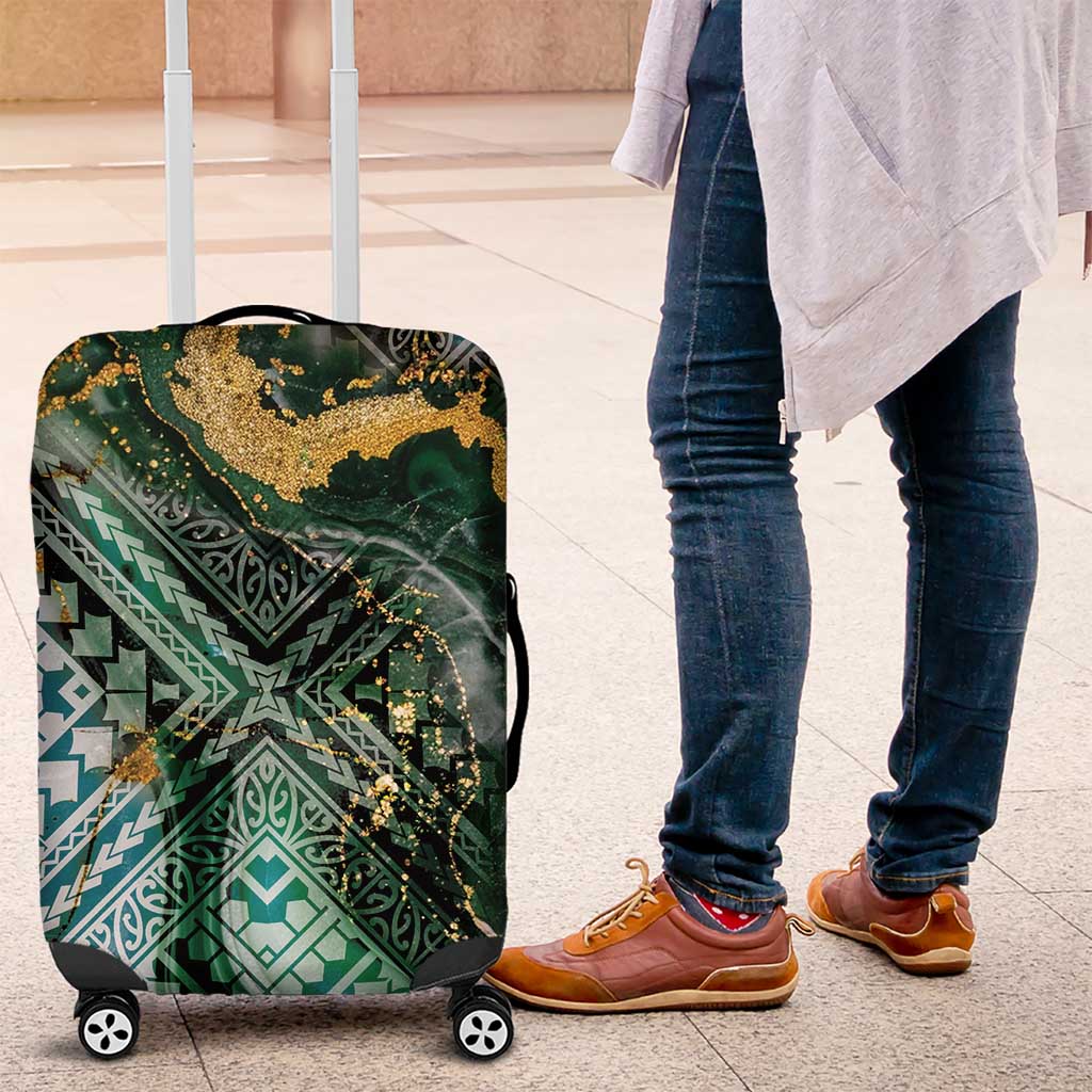 Polynesian Tribal Tattoo Luggage Cover Green Marble Pattern