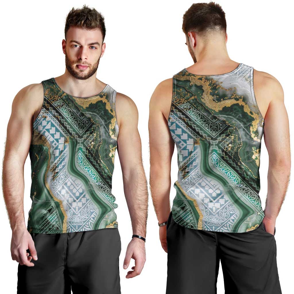 Polynesian Tribal Tattoo Men Tank Top Green Marble Pattern