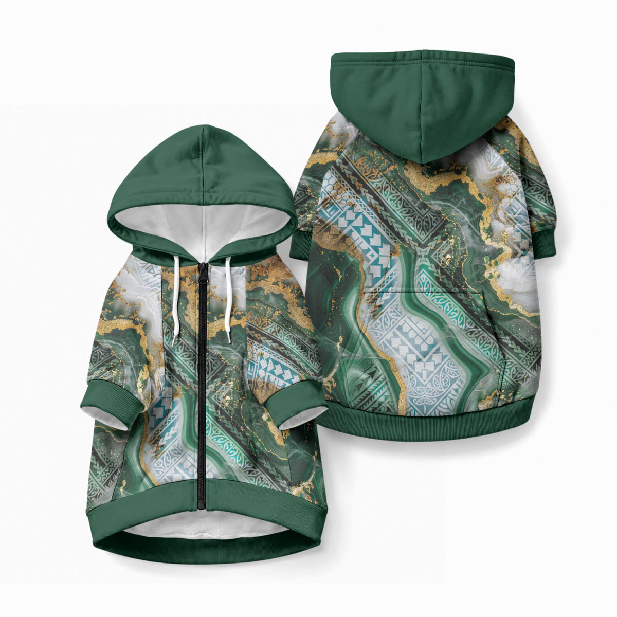 Polynesian Tribal Tattoo Pet Hoodie Green Marble Pattern LT9 Zip-up Green - Polynesian Pride