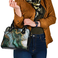 Polynesian Tribal Tattoo Shoulder Handbag Green Marble Pattern