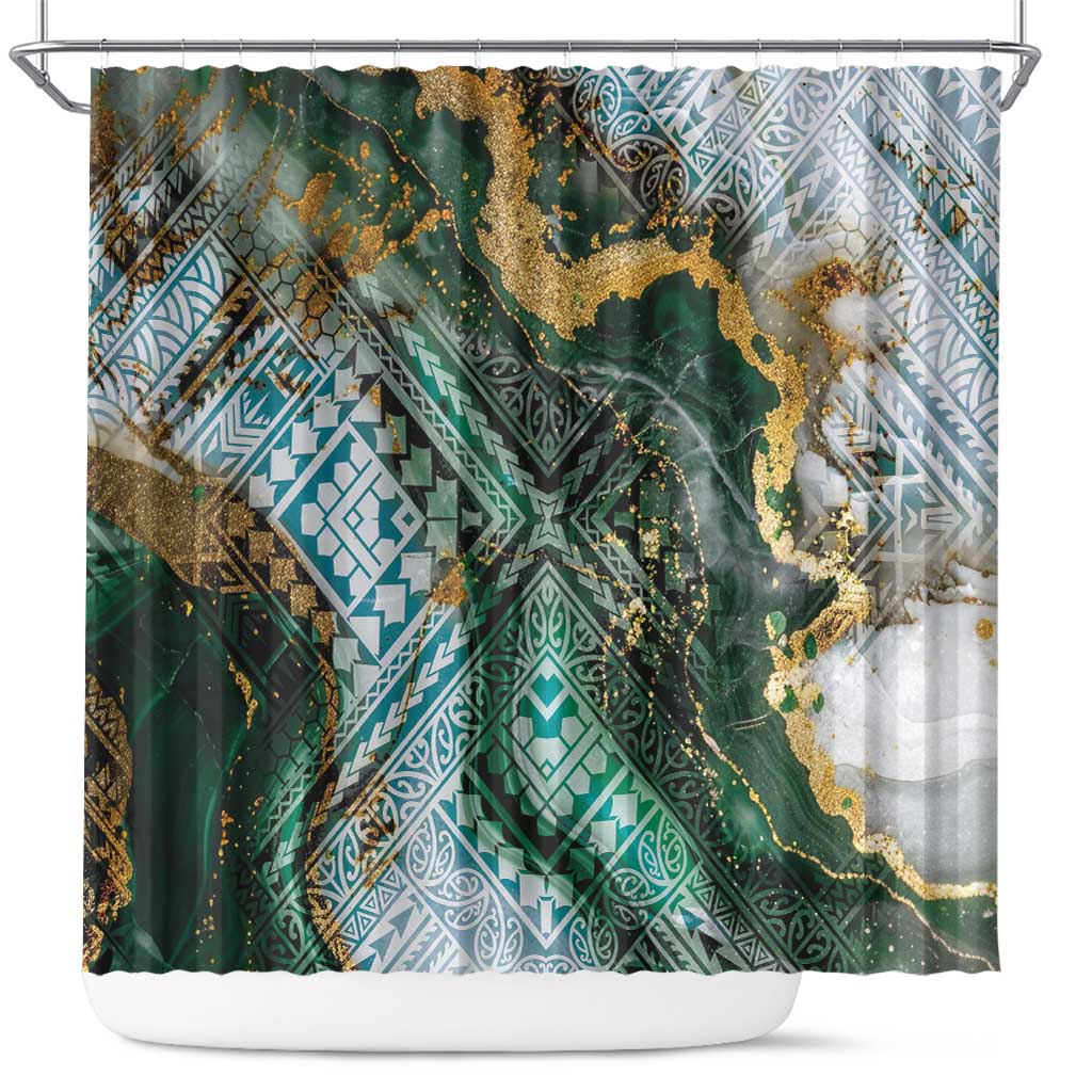 Polynesian Tribal Tattoo Shower Curtain Green Marble Pattern LT9 Green - Polynesian Pride