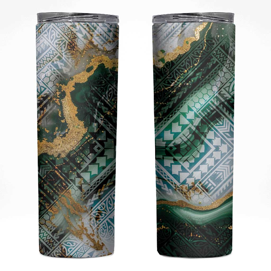Polynesian Tribal Tattoo Skinny Tumbler Green Marble Pattern LT9 Green - Polynesian Pride