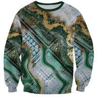 Polynesian Tribal Tattoo Sweatshirt Green Marble Pattern