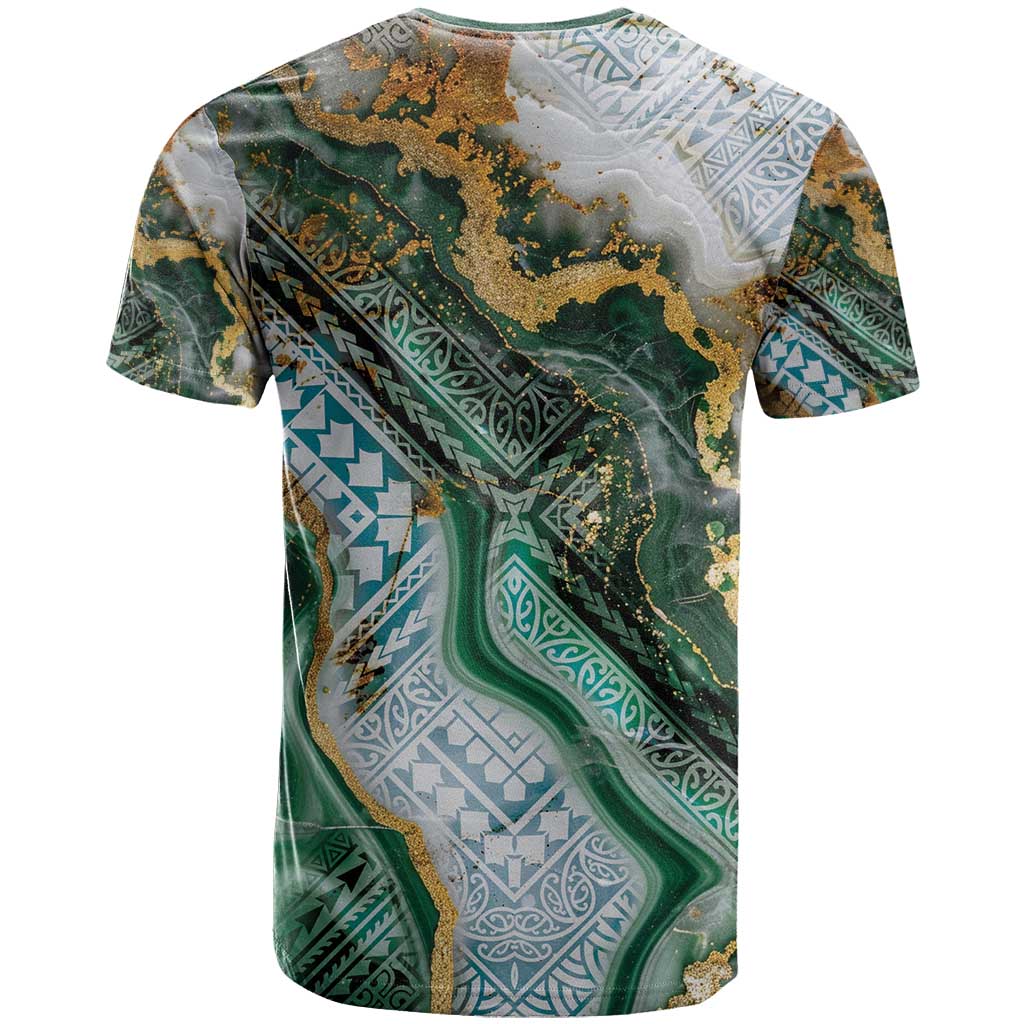 Polynesian Tribal Tattoo T Shirt Green Marble Pattern