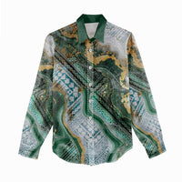 Polynesian Tribal Tattoo Women Casual Shirt Green Marble Pattern LT9 - Polynesian Pride