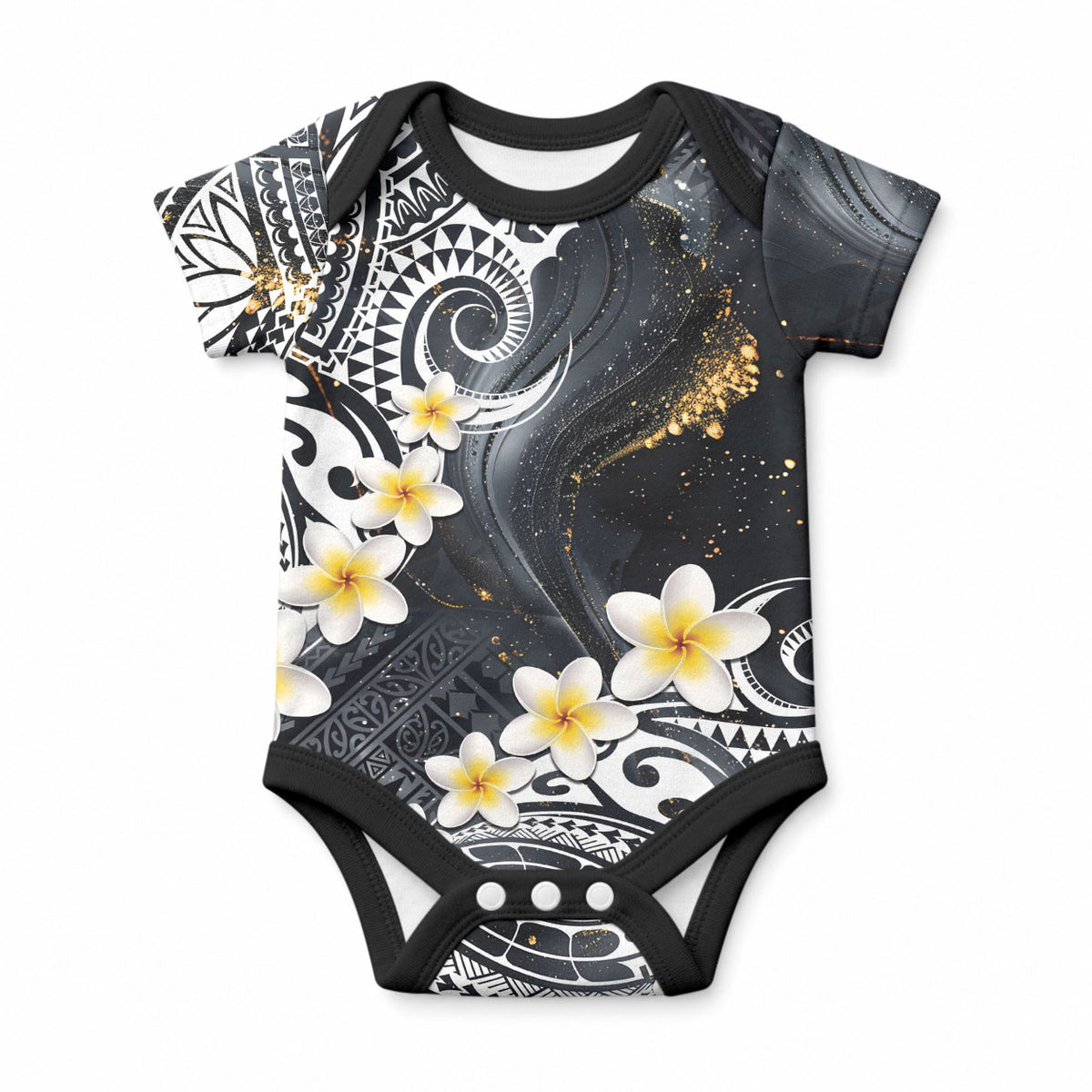 Polynesian Tribal Tattoo Baby Onesie Plumeria Black Gold Marble Pattern LT9 Black - Polynesian Pride