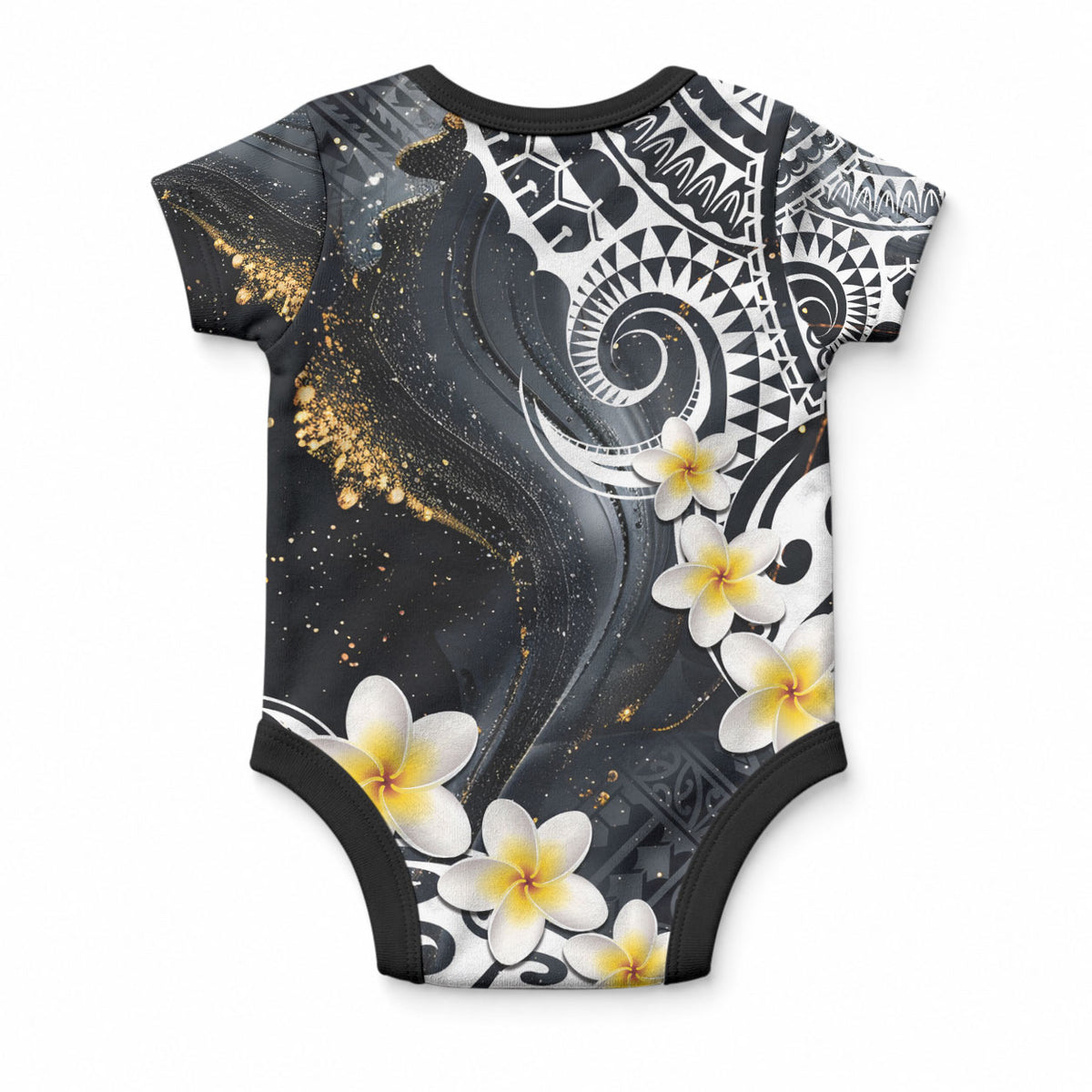 Polynesian Tribal Tattoo Baby Onesie Plumeria Black Gold Marble Pattern LT9 - Polynesian Pride