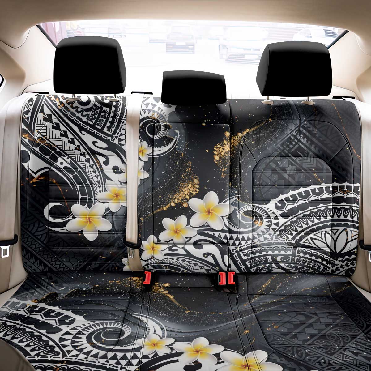 Polynesian Tribal Tattoo Back Car Seat Cover Plumeria Black Gold Marble Pattern LT9 - Polynesian Pride
