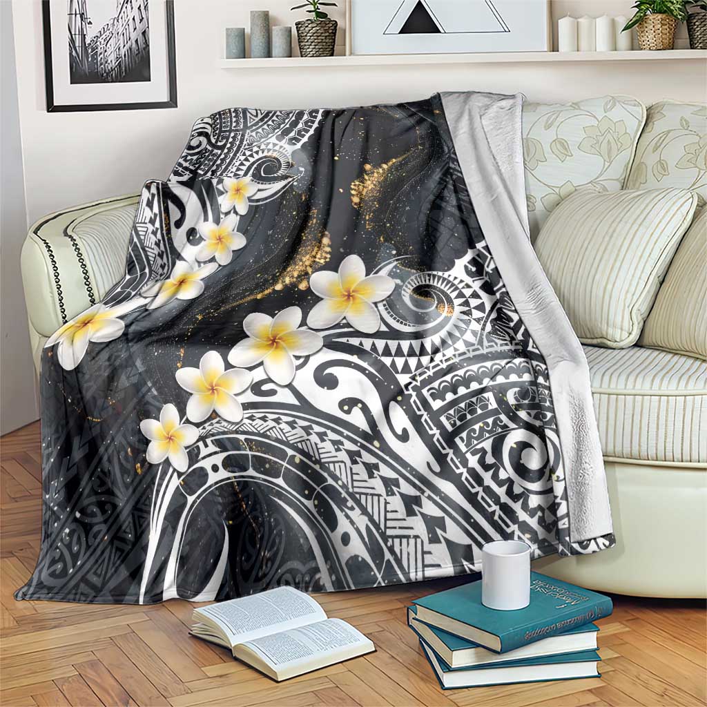 Polynesian Tribal Tattoo Blanket Plumeria Black Gold Marble Pattern LT9 Black - Polynesian Pride