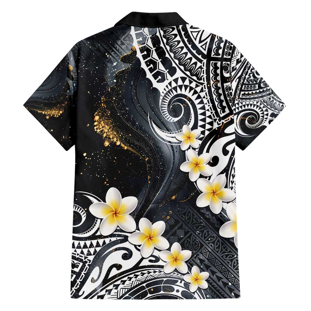 Polynesian Tribal Tattoo Family Matching Long Sleeve Bodycon Dress and Hawaiian Shirt Plumeria Black Gold Marble Pattern LT9 - Polynesian Pride