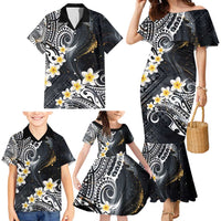 Polynesian Tribal Tattoo Family Matching Mermaid Dress and Hawaiian Shirt Plumeria Black Gold Marble Pattern LT9 - Polynesian Pride