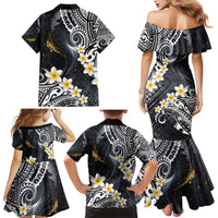 Polynesian Tribal Tattoo Family Matching Mermaid Dress and Hawaiian Shirt Plumeria Black Gold Marble Pattern LT9 - Polynesian Pride