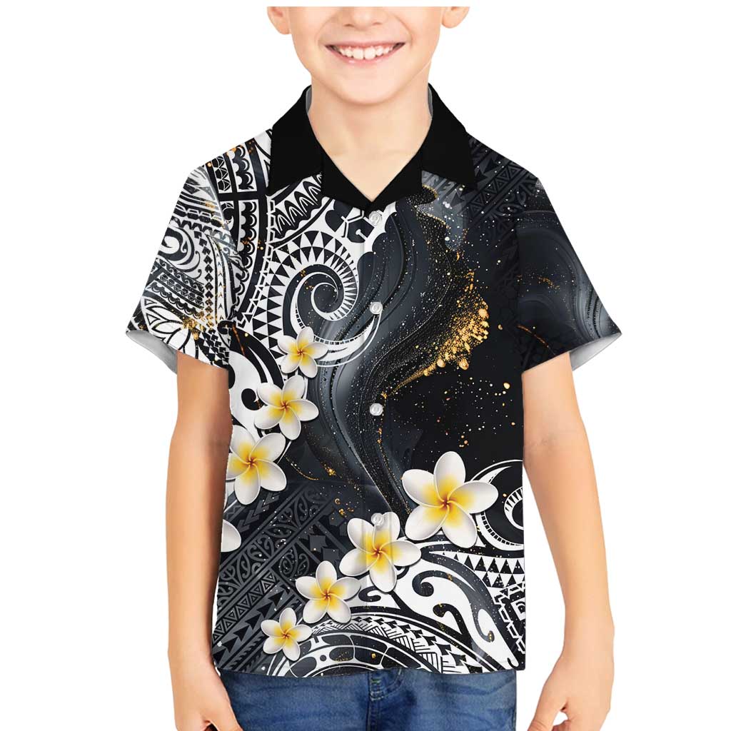 Polynesian Tribal Tattoo Family Matching Mermaid Dress and Hawaiian Shirt Plumeria Black Gold Marble Pattern LT9 Son's Shirt Black - Polynesian Pride