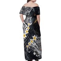 Polynesian Tribal Tattoo Family Matching Off Shoulder Maxi Dress and Hawaiian Shirt Plumeria Black Gold Marble Pattern LT9 - Polynesian Pride
