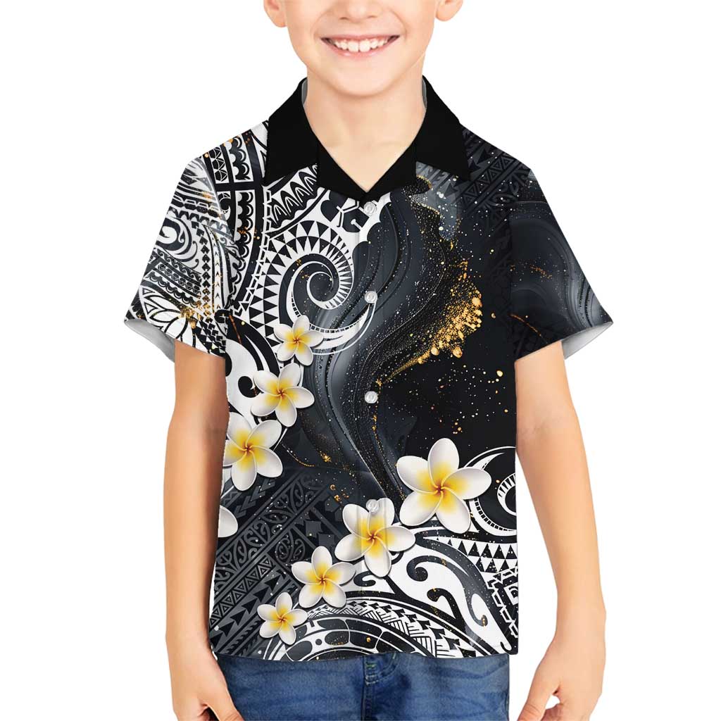 Polynesian Tribal Tattoo Family Matching Off Shoulder Maxi Dress and Hawaiian Shirt Plumeria Black Gold Marble Pattern LT9 Son's Shirt Black - Polynesian Pride