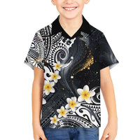 Polynesian Tribal Tattoo Family Matching Off Shoulder Maxi Dress and Hawaiian Shirt Plumeria Black Gold Marble Pattern LT9 Son's Shirt Black - Polynesian Pride