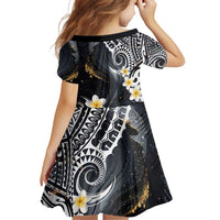Polynesian Tribal Tattoo Family Matching Off Shoulder Short Dress and Hawaiian Shirt Plumeria Black Gold Marble Pattern LT9 - Polynesian Pride