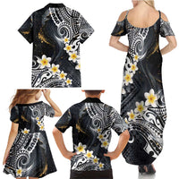 Polynesian Tribal Tattoo Family Matching Summer Maxi Dress and Hawaiian Shirt Plumeria Black Gold Marble Pattern LT9 - Polynesian Pride