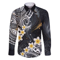 Polynesian Tribal Tattoo Family Matching Summer Maxi Dress and Hawaiian Shirt Plumeria Black Gold Marble Pattern LT9 Dad's Shirt - Long Sleeve Black - Polynesian Pride