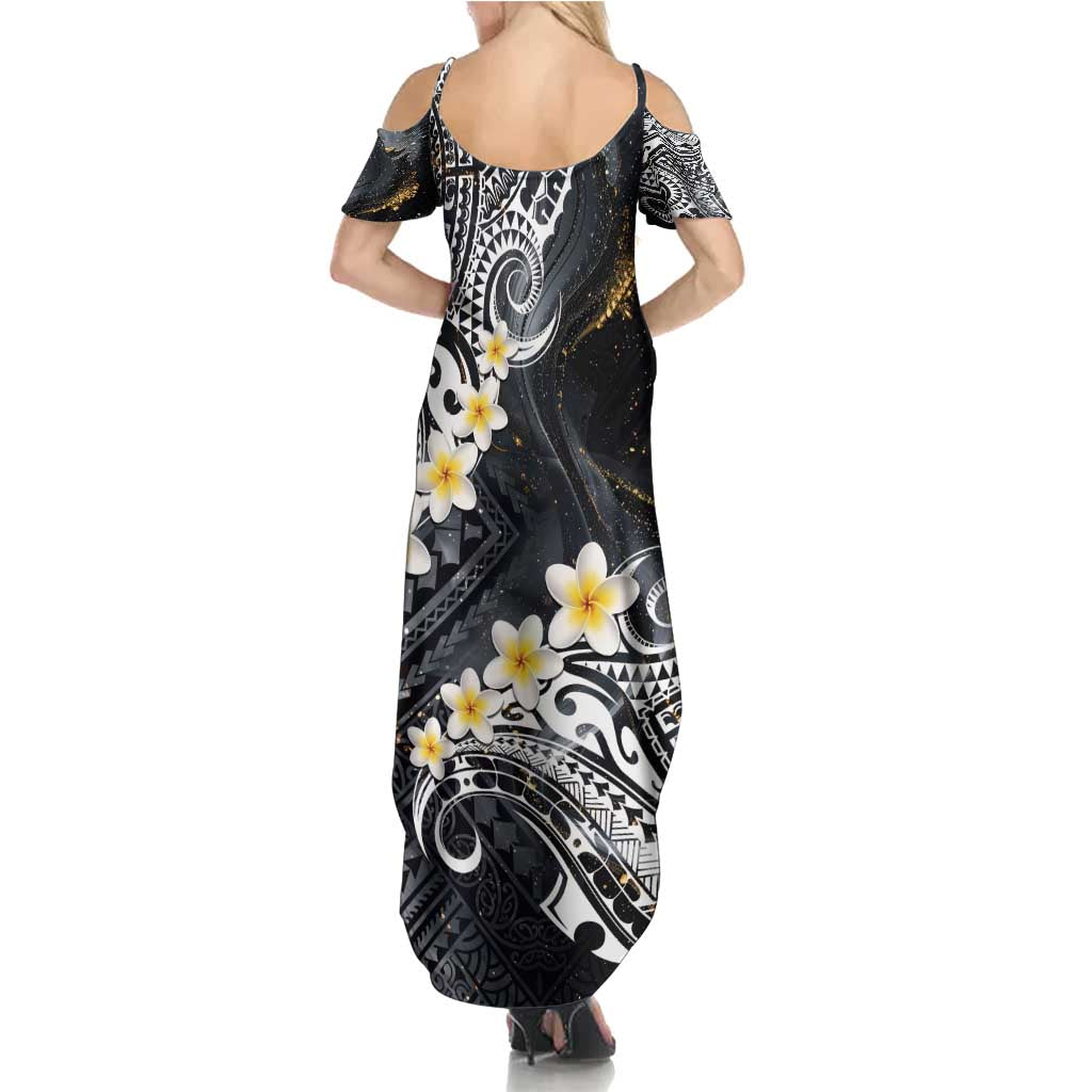Polynesian Tribal Tattoo Family Matching Summer Maxi Dress and Hawaiian Shirt Plumeria Black Gold Marble Pattern LT9 - Polynesian Pride