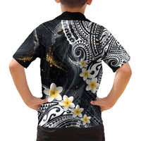 Polynesian Tribal Tattoo Family Matching Tank Maxi Dress and Hawaiian Shirt Plumeria Black Gold Marble Pattern LT9 - Polynesian Pride