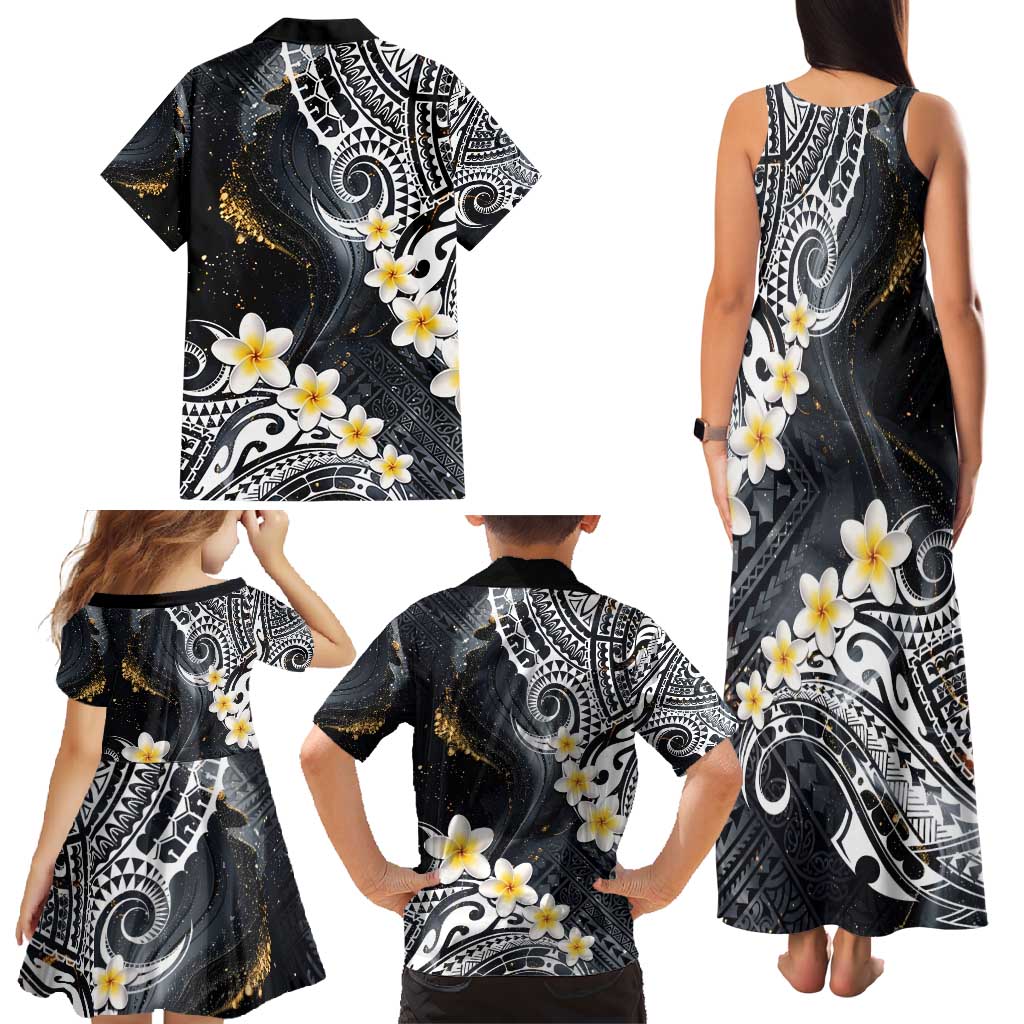 Polynesian Tribal Tattoo Family Matching Tank Maxi Dress and Hawaiian Shirt Plumeria Black Gold Marble Pattern LT9 - Polynesian Pride