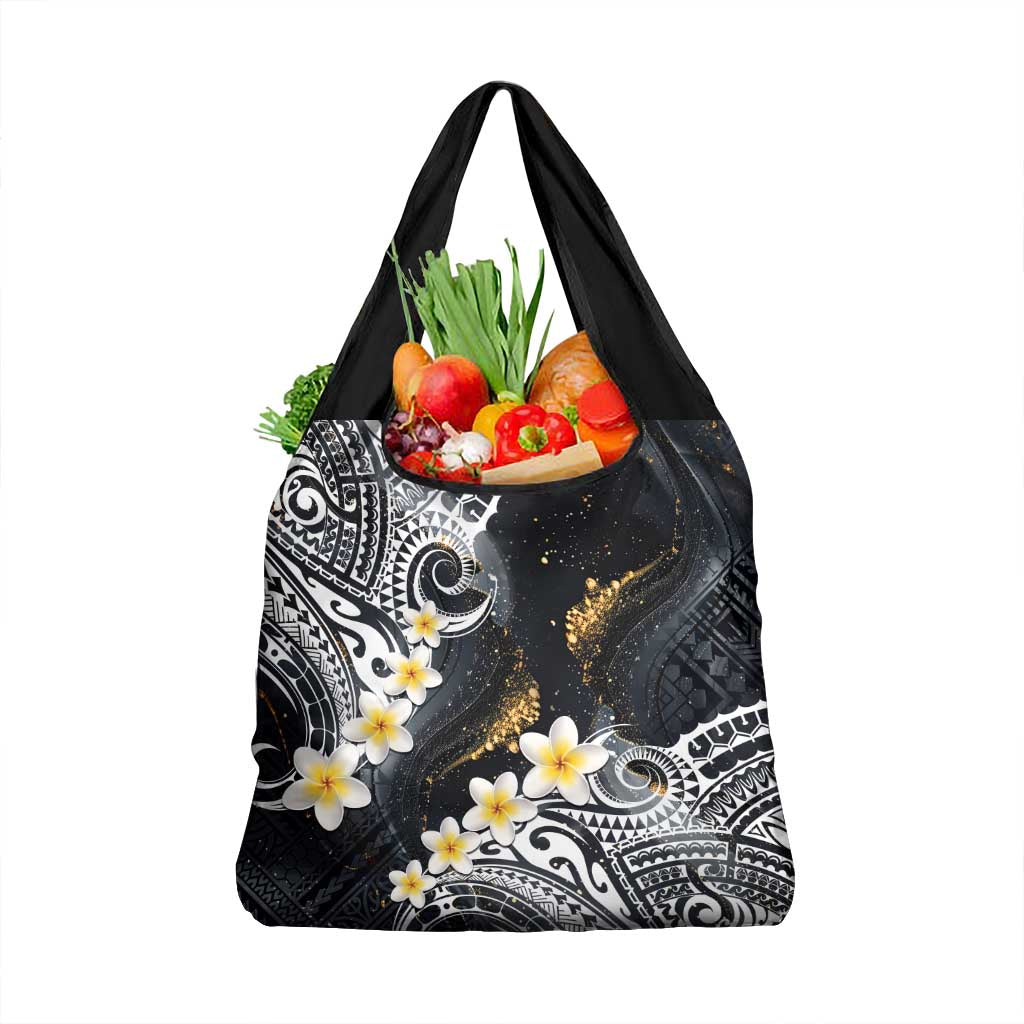 Polynesian Tribal Tattoo Grocery Bag Plumeria Black Gold Marble Pattern LT9 1-pack One Size Black - Polynesian Pride