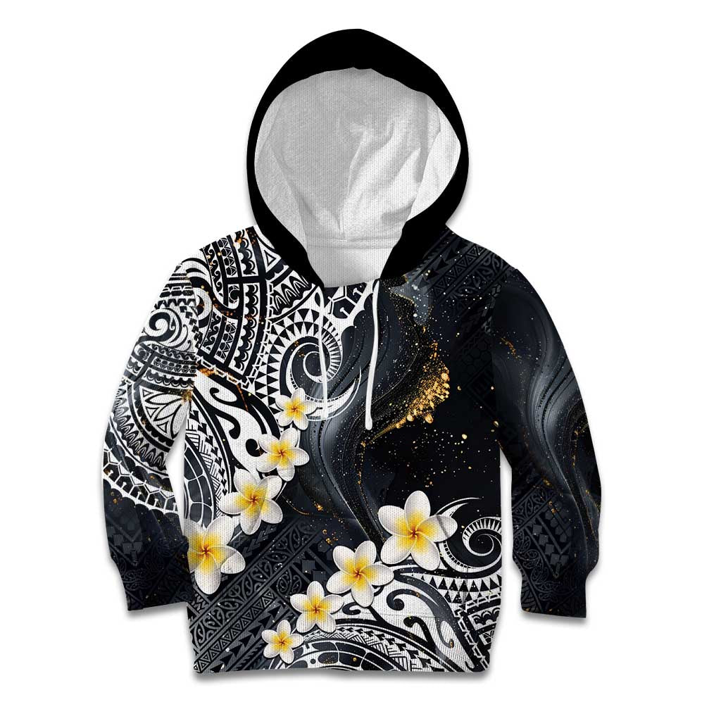 Polynesian Tribal Tattoo Kid Hoodie Plumeria Black Gold Marble Pattern LT9 Hoodie Black - Polynesian Pride