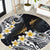 Polynesian Tribal Tattoo Round Carpet Plumeria Black Gold Marble Pattern