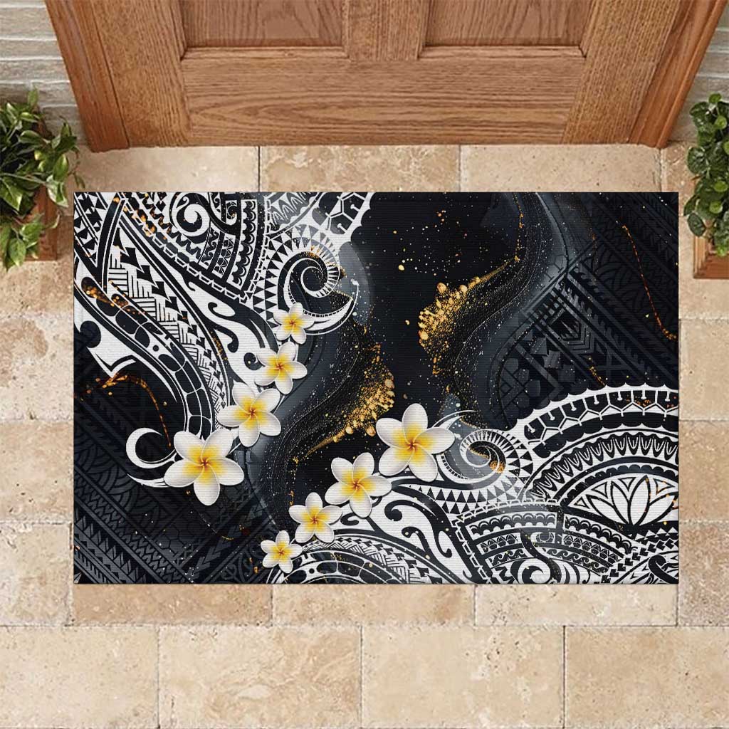 Polynesian Tribal Tattoo Rubber Doormat Plumeria Black Gold Marble Pattern LT9 Black - Polynesian Pride