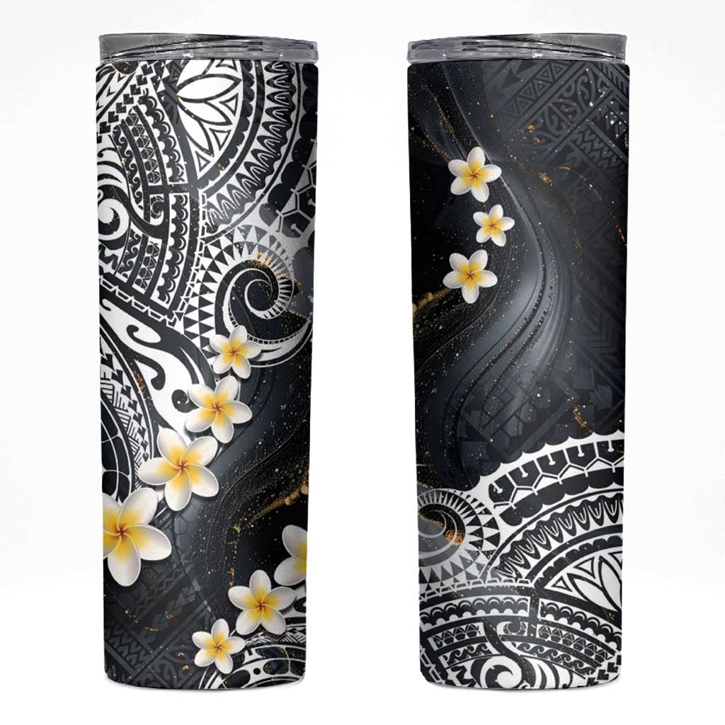 Polynesian Tribal Tattoo Skinny Tumbler Plumeria Black Gold Marble Pattern LT9 Black - Polynesian Pride