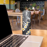 Polynesian Tribal Tattoo Skinny Tumbler Plumeria Black Gold Marble Pattern
