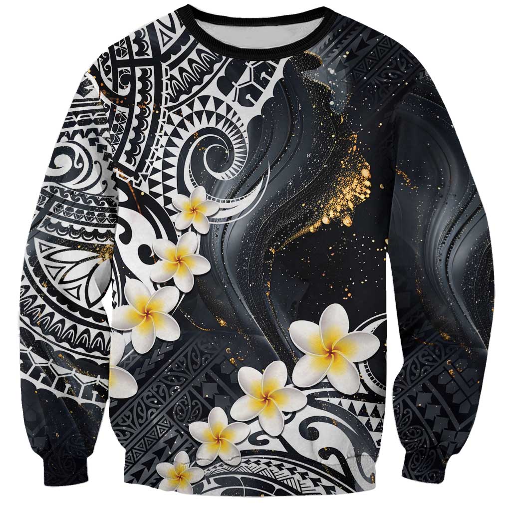 Polynesian Tribal Tattoo Sweatshirt Plumeria Black Gold Marble Pattern LT9 Unisex Black - Polynesian Pride
