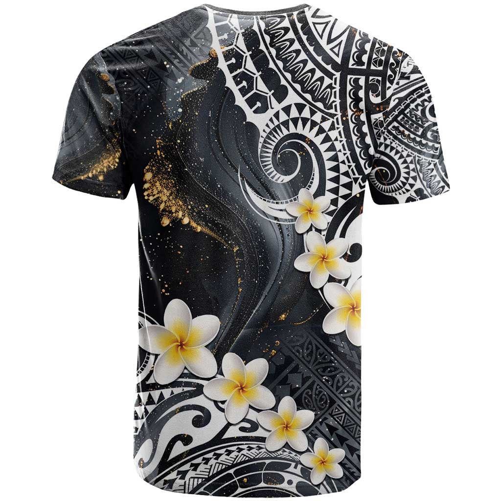 Polynesian Tribal Tattoo T Shirt Plumeria Black Gold Marble Pattern