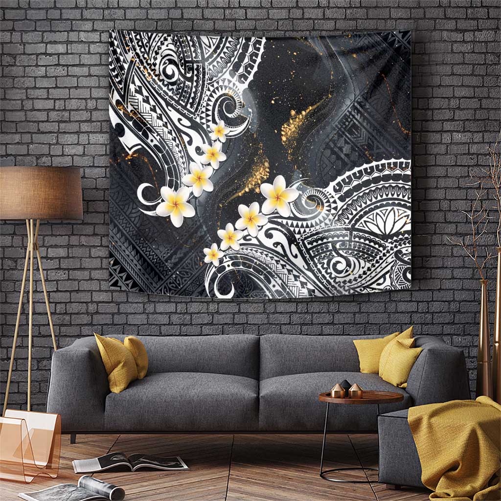 Polynesian Tribal Tattoo Tapestry Plumeria Black Gold Marble Pattern LT9 Black - Polynesian Pride
