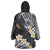 Polynesian Tribal Tattoo Wearable Blanket Hoodie Plumeria Black Gold Marble Pattern