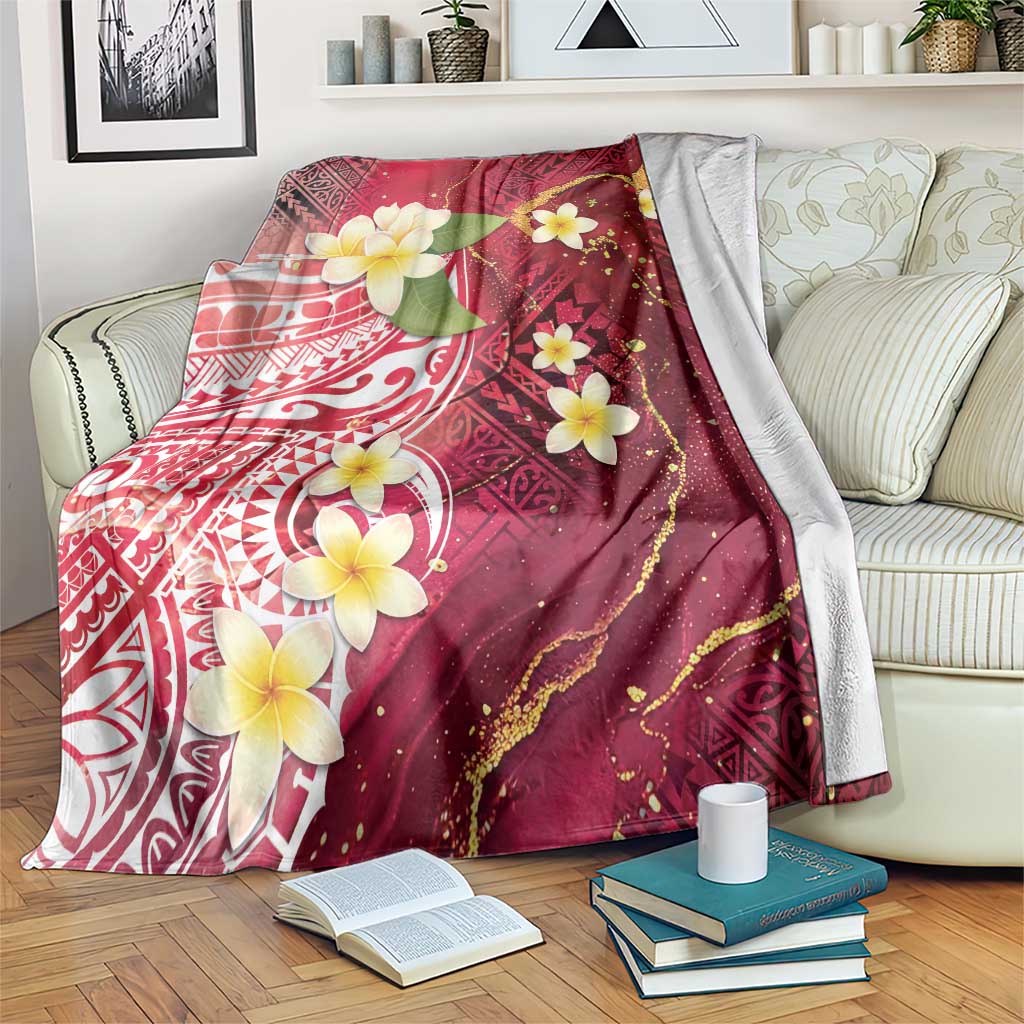 Polynesian Tribal Tattoo Blanket Plumeria Blood Red and Gold Marble Pattern LT9 Red - Polynesian Pride