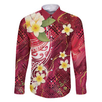 Polynesian Tribal Tattoo Family Matching Long Sleeve Bodycon Dress and Hawaiian Shirt Plumeria Blood Red and Gold Marble Pattern LT9 Dad's Shirt - Long Sleeve Red - Polynesian Pride