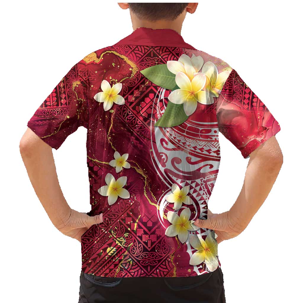 Polynesian Tribal Tattoo Family Matching Mermaid Dress and Hawaiian Shirt Plumeria Blood Red and Gold Marble Pattern LT9 - Polynesian Pride