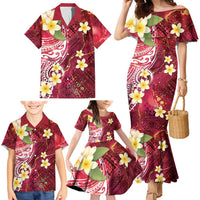 Polynesian Tribal Tattoo Family Matching Mermaid Dress and Hawaiian Shirt Plumeria Blood Red and Gold Marble Pattern LT9 - Polynesian Pride