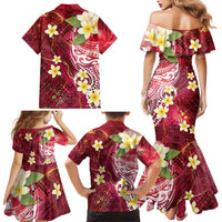 Polynesian Tribal Tattoo Family Matching Mermaid Dress and Hawaiian Shirt Plumeria Blood Red and Gold Marble Pattern LT9 - Polynesian Pride
