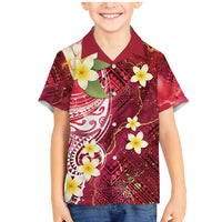 Polynesian Tribal Tattoo Family Matching Mermaid Dress and Hawaiian Shirt Plumeria Blood Red and Gold Marble Pattern LT9 Son's Shirt Red - Polynesian Pride