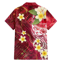 Polynesian Tribal Tattoo Family Matching Off Shoulder Maxi Dress and Hawaiian Shirt Plumeria Blood Red and Gold Marble Pattern LT9 - Polynesian Pride