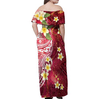 Polynesian Tribal Tattoo Family Matching Off Shoulder Maxi Dress and Hawaiian Shirt Plumeria Blood Red and Gold Marble Pattern LT9 - Polynesian Pride