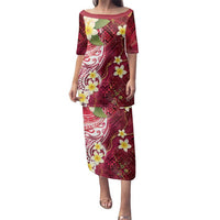 Polynesian Tribal Tattoo Family Matching Puletasi and Hawaiian Shirt Plumeria Blood Red and Gold Marble Pattern LT9 Mom's Dress Red - Polynesian Pride