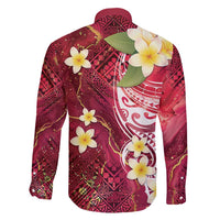 Polynesian Tribal Tattoo Family Matching Short Sleeve Bodycon Dress and Hawaiian Shirt Plumeria Blood Red and Gold Marble Pattern LT9 - Polynesian Pride