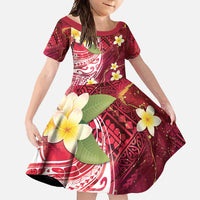 Polynesian Tribal Tattoo Family Matching Summer Maxi Dress and Hawaiian Shirt Plumeria Blood Red and Gold Marble Pattern LT9 Daughter's Dress Red - Polynesian Pride